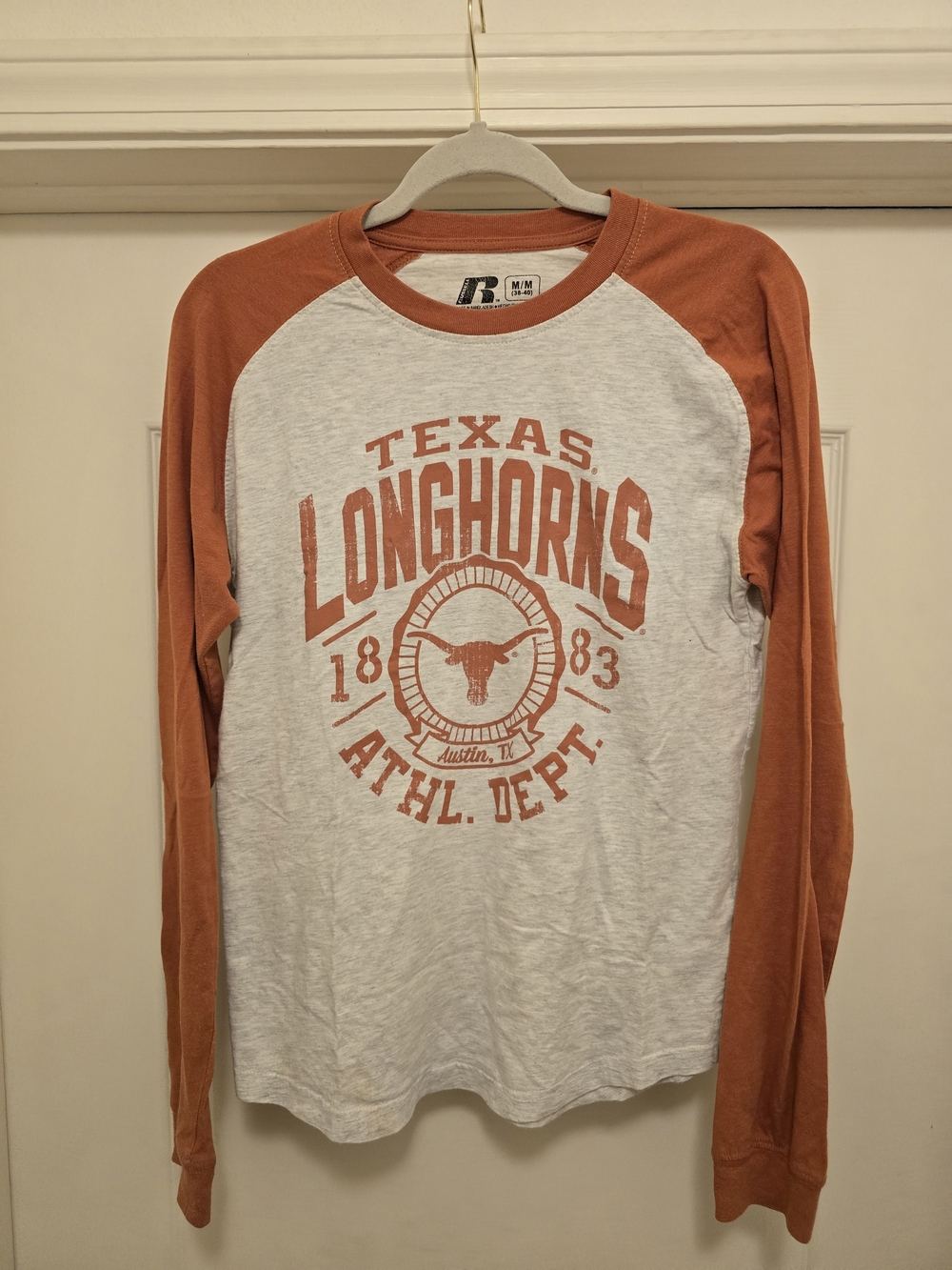 Russell Athletic Texas Longhorns Raglan Long Sleeve Tee - White & Burnt Orange